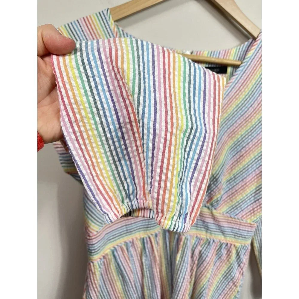 J. Crew Pastel Multicolor Striped V-Neck Peplum Top